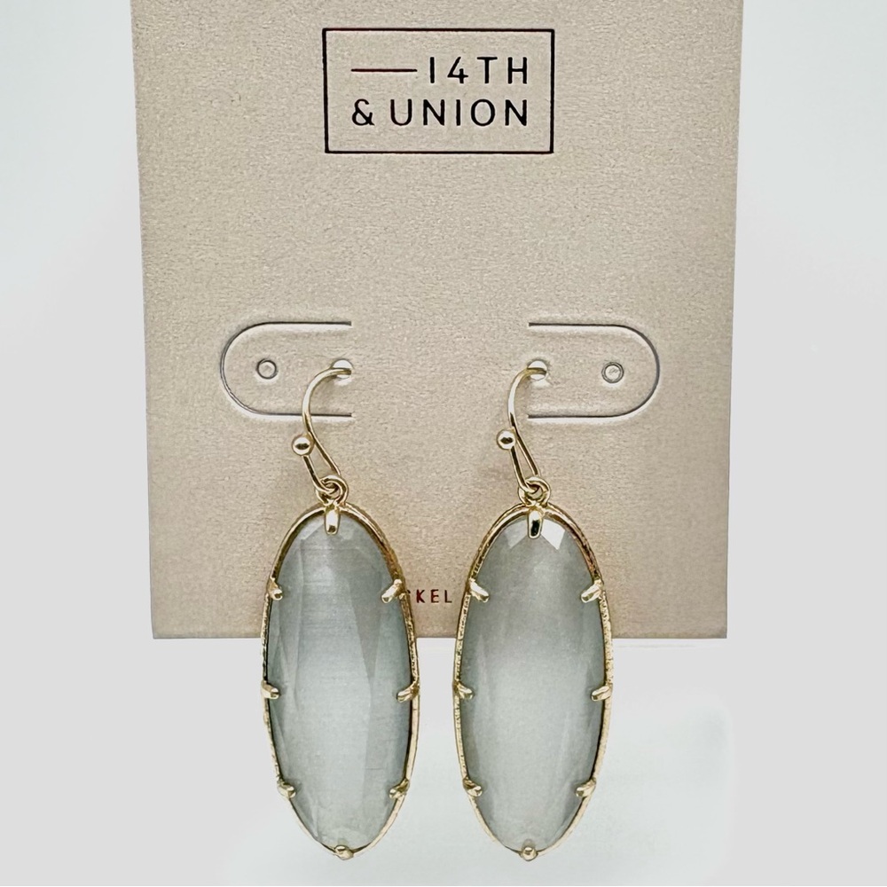 New Nordstrom 14th & Union Opaque Gray Oval Quartz Gold-Tone Dangle Earrings